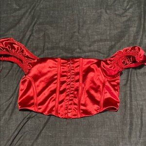 Red Satin Off-Shoulder Top
